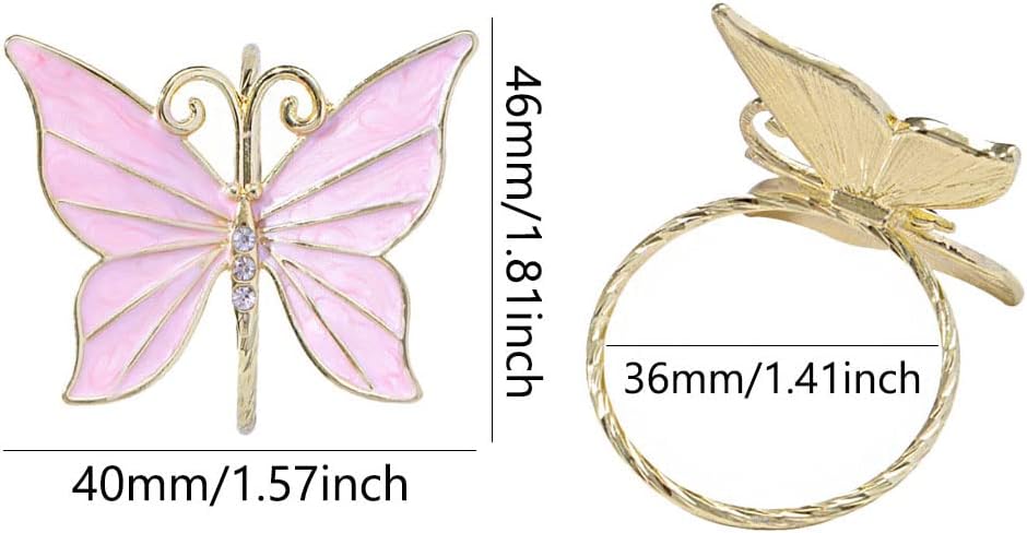 Butterfly Napkin Rings Set of 8, Flower Butterfly Napkin Ring Holder for Easter, Wedding, Christmas, Dinner Party, Family Gathering Napkin Cloth Ornament Decoration Table Accessories (Pink)