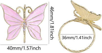 Butterfly Napkin Rings Set of 8, Flower Butterfly Napkin Ring Holder for Easter, Wedding, Christmas, Dinner Party, Family Gathering Napkin Cloth Ornament Decoration Table Accessories (Pink)