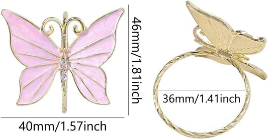 Butterfly Napkin Rings Set of 8, Flower Butterfly Napkin Ring Holder for Easter, Wedding, Christmas, Dinner Party, Family Gathering Napkin Cloth Ornament Decoration Table Accessories (Pink)