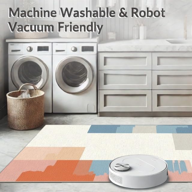 Design&I 4'x6' Easy Clean Abstract Geometric Accent Rug, Peach for Playroom, Bedroom, Reading Nook, Sleek Flatweave Pet Friendly & Non-Slip Built-in Grip Floor Covering | 2133934