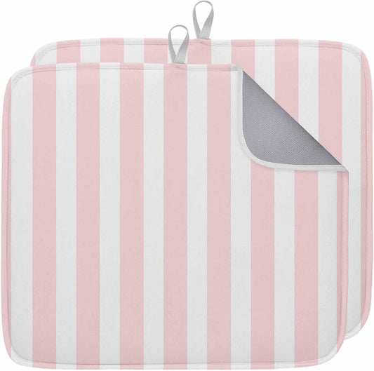 Dish Drying Mat Pink Stripes Kitchen Counter Drying Pad for Dishes Glasses Cups and Cookware Pink White Vertical Striped Absorbent Dish Drying Mat Machine Washable Kitchen Accessories 2 Pack 18" x 24"