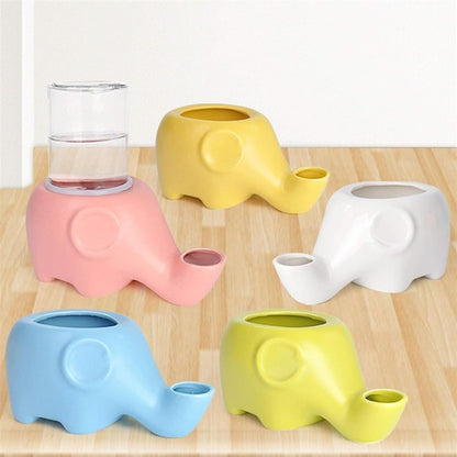 REAGAR Ceramic Cat Water Fountain w/Glass Bttle 500ml Automatic Pet Water Dispenser Ultra-Quiet Elephant Shape Pet Drinking Fountain for Cats Dogs - Won't Wet The Chin(Pink)