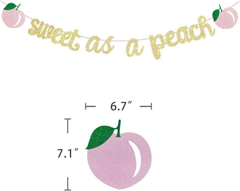 Sweet As a Peach Banner, Glitter Pink Fresh Fruit Theme Banner for Girl Peach Birthday Party Decorations Baby Shower