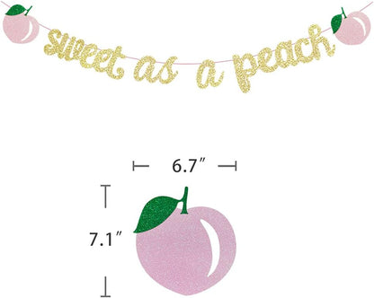 Sweet As a Peach Banner, Glitter Pink Fresh Fruit Theme Banner for Girl Peach Birthday Party Decorations Baby Shower