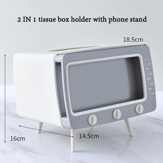 Retro TV Tissue Box Facial Dispenser Cover Holder with Phone Stand Innovative Table Centerpiece for Bedroom Home Office Pink