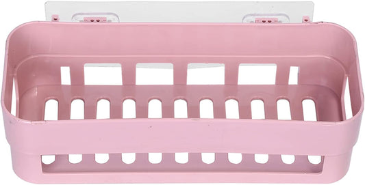 Wall Storage Self Basket with Stick Type, Strong Plastic Stick Tape Shower Shelves Organizer, No Drilling and Large Bearing Bathroom Caddy Hanging Organizers for Smooth Surface (Pink)