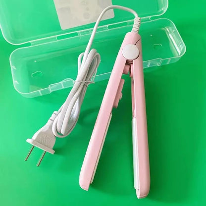 Cute Pink Werdeny Mini Ceramic Hair Curler & Straightener, 2-in-1 Curling Iron with 1/2 Inch Barrel for Short and Fine Hair