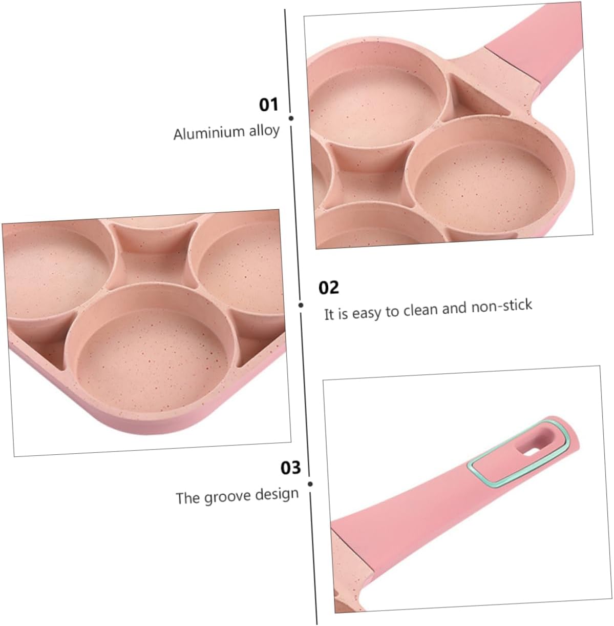 VICASKY Non Stick Egg Frying Pan with Groove Design Compact Lightweight Skillet for Even Heating and Easy Cleaning Practical Home Cooker for Breakfast and Omelette Cooking Pink