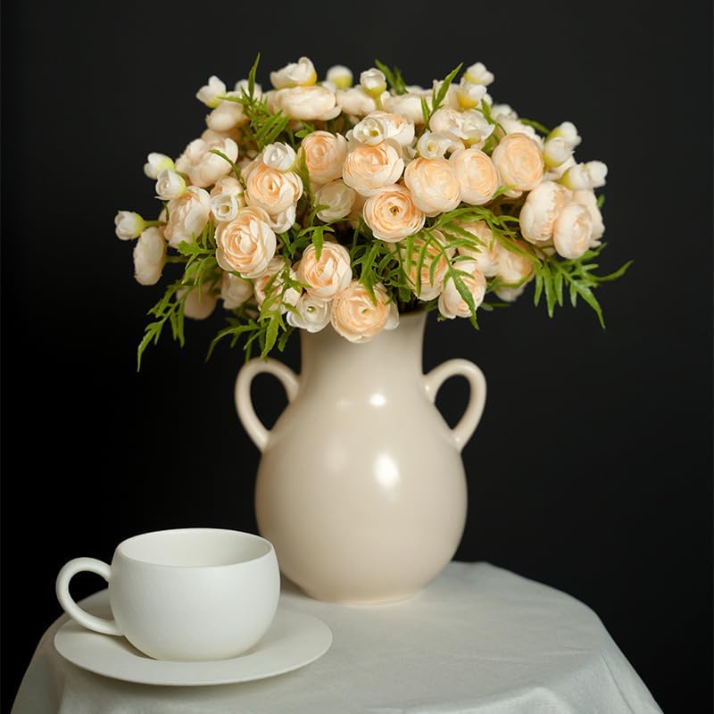 Artificial Ranunculus Flowers Cream Peach Faux Silk 20Pcs Artificial Flowers Bouquet for Home Decor Wedding DIY Gifts