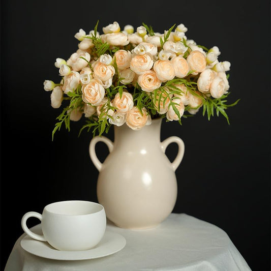 Artificial Ranunculus Flowers Cream Peach Faux Silk 20Pcs Artificial Flowers Bouquet for Home Decor Wedding DIY Gifts