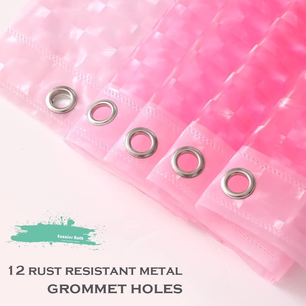Blush Pink 3D Crystal Plastic Shower Curtain Liner, 72x72 Inch Thin Lightweight Plastic Bathroom Shower Showroom Inner Curtain with Rustproof Metal Grommet Holes and Weighted Magnets