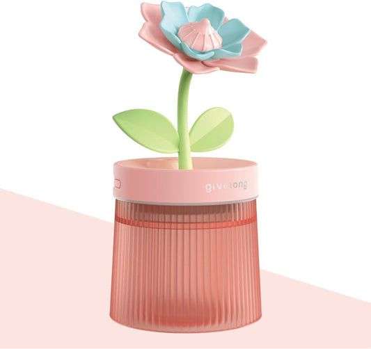 Cute Mini Humidifier 320mL Cool Mist Humidifie mute with 2 Mist Modes,for Home/Nursery/Office,Portable Mini Air Moisturizer,rechargeable mini humidifier(Gardenia pink)