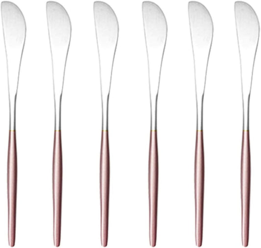 18/10 Stainless Steel Butter Knife, Set of 6, Butter Spreader,Serve Your Butter, Breakfast Spreads,Cheese and Condiments. Dishwasher Safe (Pink silver)