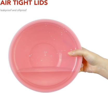 BoxedHome BPA Free Plastic Round Mixing Bowl with Lids, 12 Pack Nesting Bowls with Lids Set, Microwave and Dishwasher Safe Prep & Serving Bowls Great for Mixing, Baking, Serving (Pink, 12pcs)