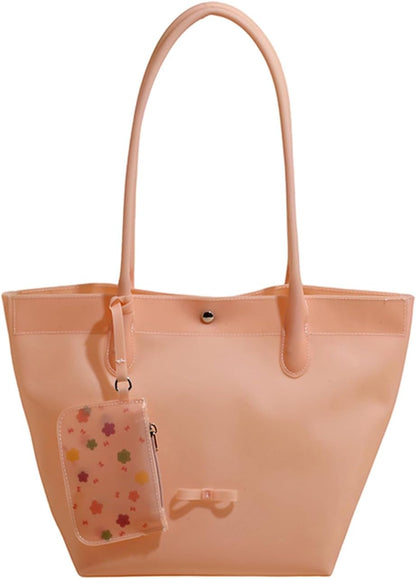 Jelly Tote Bag For Women Waterproof PVC Handbag With Floral Coin Purse Pendant For Beach Daily Use