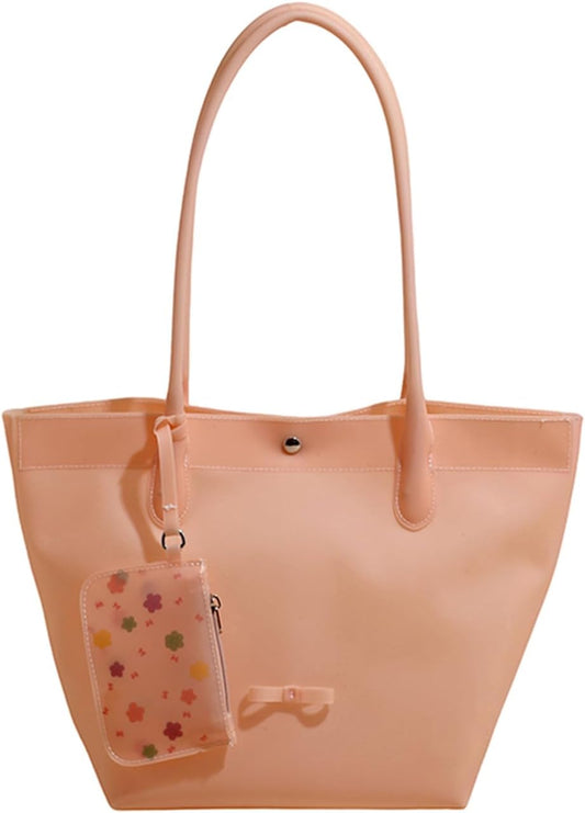 Jelly Tote Bag For Women Waterproof PVC Handbag With Floral Coin Purse Pendant For Beach Daily Use
