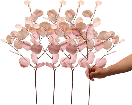 4 Pcs Fall Flowers Artificial for Decoration 34'' Faux Eucalyptus Stems Leaves Long Stem Eucalyptus Branches Fake Eucalyptus Silk Fall Leaves for Home Wedding Festival Party Decor (Pink)