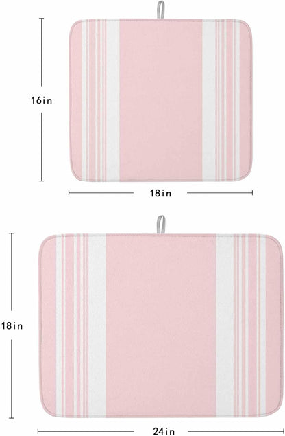 Pink Striped Dish Drying Mat 1 Pack, Modern Classic Stripe Rustic Farmhouse Country Absorbent Heat Insulating Kitchen Drying Pad Drainer Mats for Sink Counter Pot Dishes 16 X 18 Inch