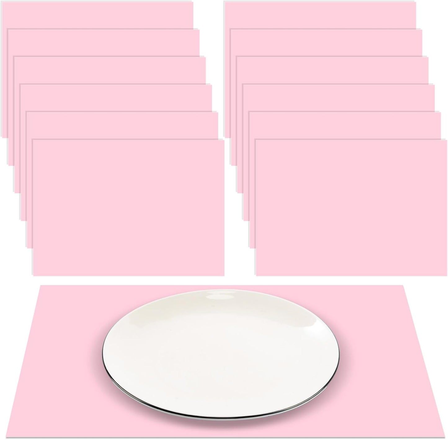 Fullhawl 60 Pcs Pink Paper Placemats, Disposable Rectangular Table Setting Mats for Bridal Shower, Baby Shower, Mother's Day Brunch, Birthday Party & Wedding Decor, 10 x 14 Inch