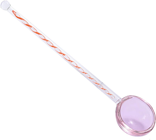 Glass Coffee Stirring Spoons Clear Crystal Cocktail Mixing Spoon Candy Color Teaspoons Ice Cream Jam Yogurt Salt Sugar Scoop Swizzle Stick Stirrer for Bar Cafe Party Banquet (Pink-B)