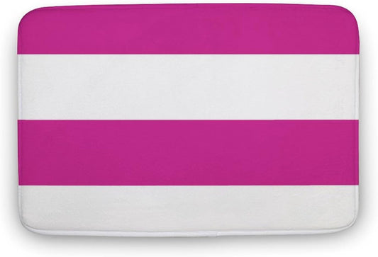 Bright Pink and White Simple Stripes Bathroom Rug, Non Slip & Soft Absorbent Bath Mat Carpets for Bathroom 16" x 24"