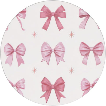 Nine Light Pink Bows Ceramic Coasters with Holder Set of 6 Coffee Cup Drink Coasters