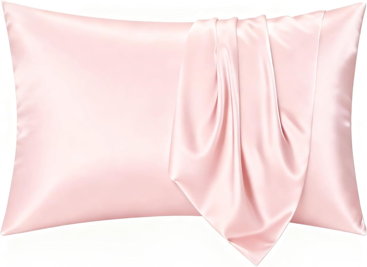 Satin Pillowcase Standard Size 2 Pack, Silky Smooth Pillow Covers for Hair Care and Beauty Sleep Soft Breathable Satin Fabric for Girls Bedroom Apartment Dorm Decor, Pink 20 x 26