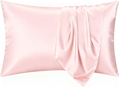 Satin Pillowcase Standard Size 2 Pack, Silky Smooth Pillow Covers for Hair Care and Beauty Sleep Soft Breathable Satin Fabric for Girls Bedroom Apartment Dorm Decor, Pink 20 x 26