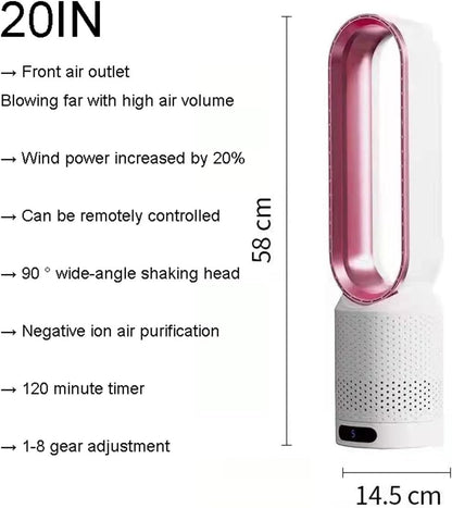 Bladeless Fan, 22" Office Desk Fan Small with Remote, 8 Speeds, 9H Timer, 90° Swing, Quiet Touch Cooling Fans for Bedroom, Home, Office Floor Fans, 30 db Low Noise(Color:Pink)