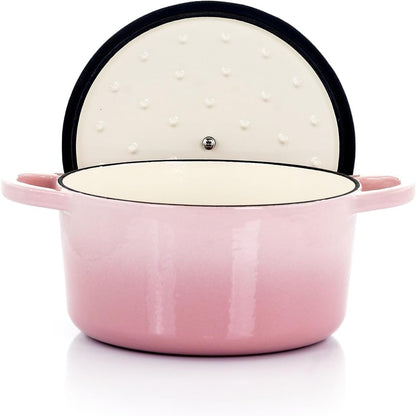 3 Quart Enameled Cast Iron Dutch Oven with Lid – Round Mini Casserole Pot with Self-Basting Cover & Stainless Steel Knob, Even Heat Distribution for Braising, Baking & Simmering (Pink, 3 Quart)
