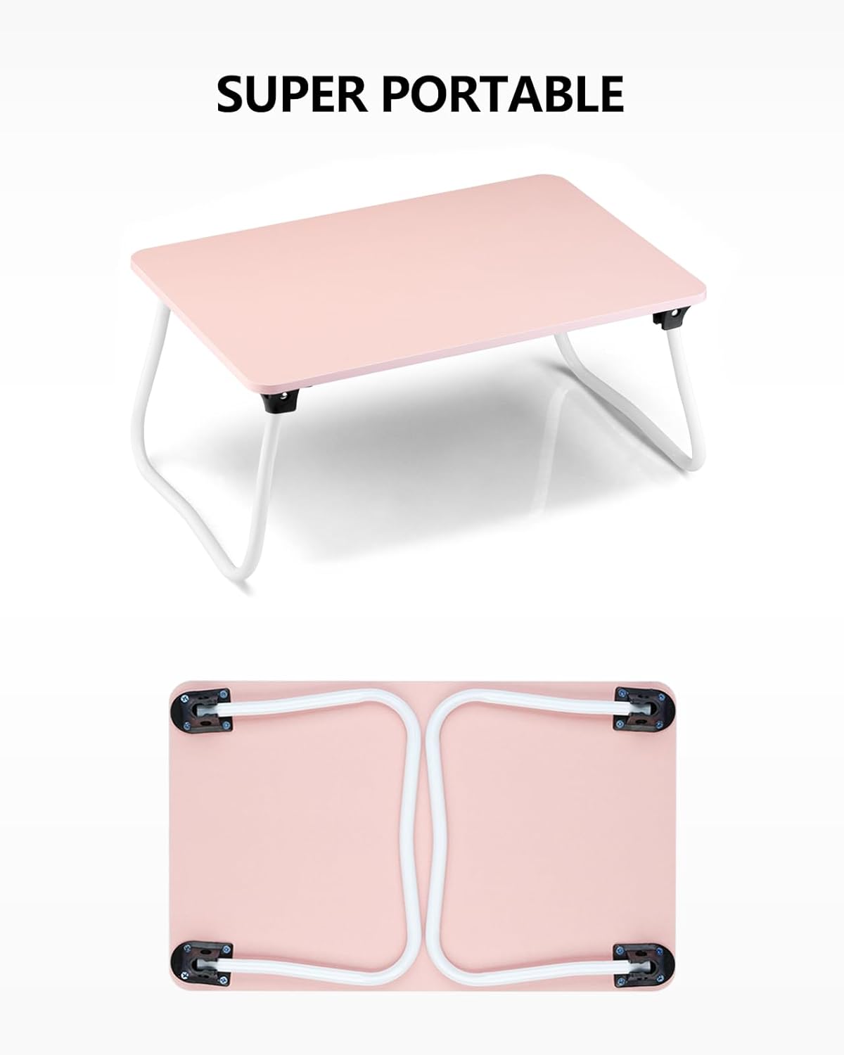 Portable Lap Desk Bed Desk Lap Table Bed Table, Laptop Stand Breakfast Serving Tray, Foldable & Lightweight Mini Table, Lap Tablet Desk for Sofa Couch Floor - - Pink