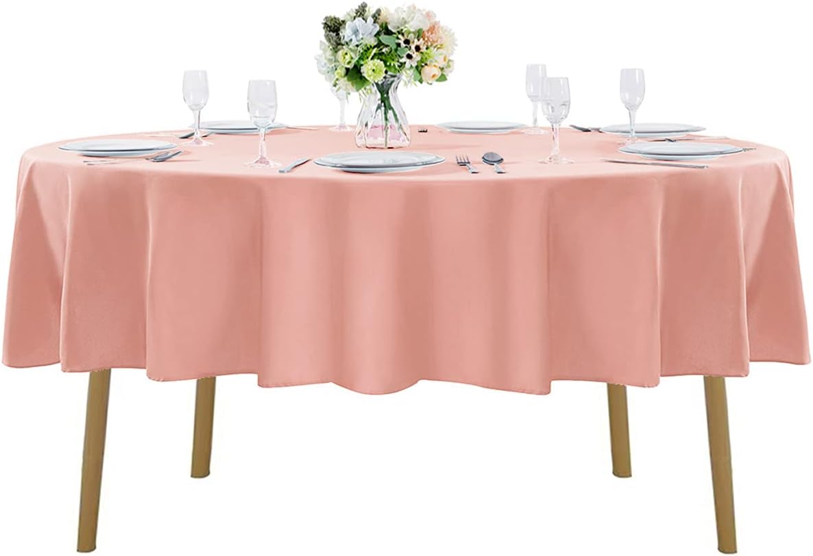 Cupuamon 90 inch Round Tablecloth Washable Polyester Table Cloth Decorative Table Cover for Wedding Party Dining Banquet（90 inch, Dusty Pink）