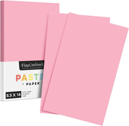 Pink Pastel Colored Paper - Perfect for Documents, Invitations, Posters, Flyers, Menus, Arts and Crafts | 8.5" x 14" (Legal Size) | Regular 20lb Bond (75gsm) Paper - Smooth Finish | 50 Sheets