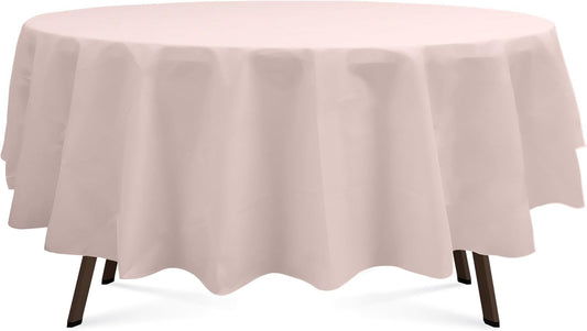 Blush Pink 3 Pack Round Plastic Tablecloth 84 Inches Premium Macaron Pastel Pink Decorative Table Cover for Baby Shower, Birthday, Wedding, Indoor and Outdoor use