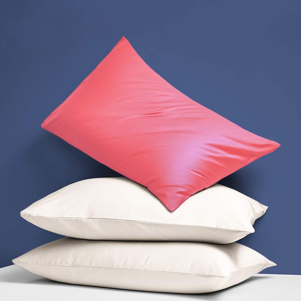 Satin Pillowcases with Zipper for Hair and Skin, Set of 2 Smilar to Silk Pillow Cases, Machine Washable, Wrinkle-Free, Cooling Satin Pillow Cases Queen, 20x30 Inches, Coral Pink