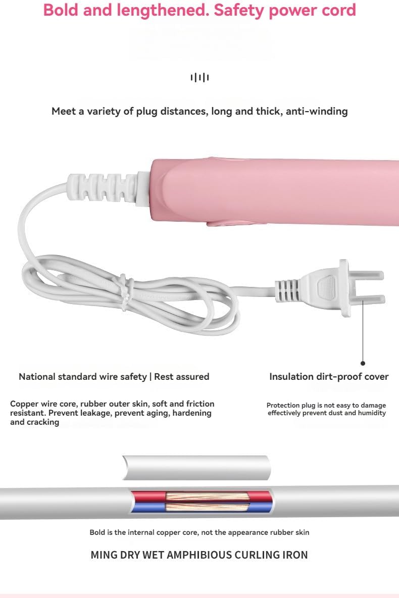 Mini Straightener, Multi-Color Plates, Quick Heating, Damage-Free, Bangs Clip, Dual-use for Curling and Straightening (Pink)