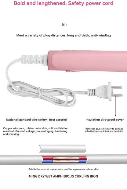 Mini Straightener, Multi-Color Plates, Quick Heating, Damage-Free, Bangs Clip, Dual-use for Curling and Straightening (Pink)