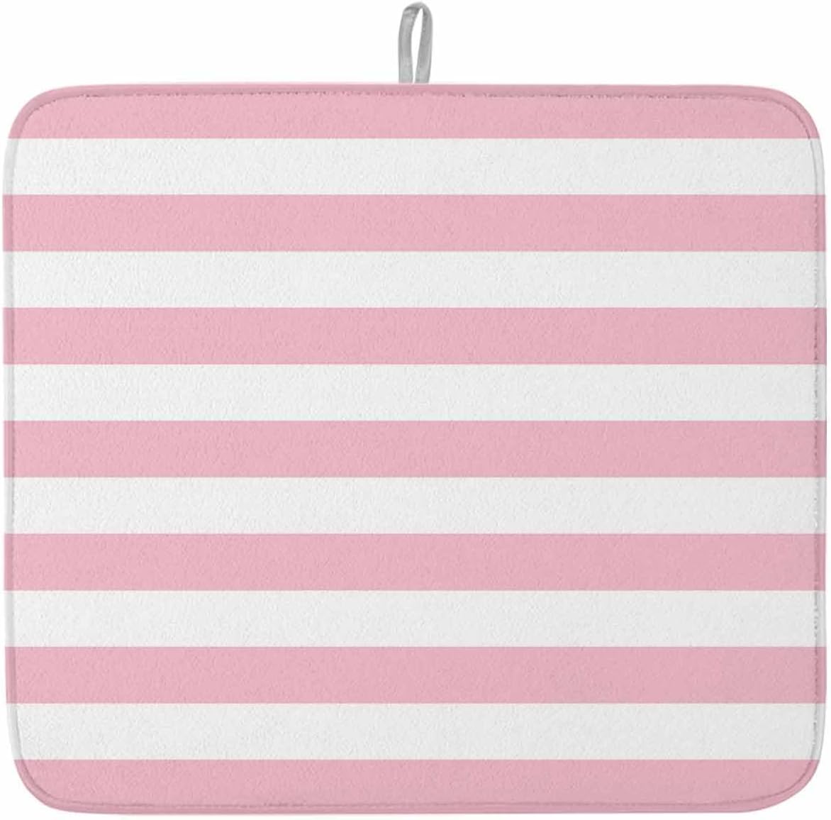 Dish Drying Mat Pink White Stripes Dish Drying Mats for Kitchen Counter Valentine's Day Absorbent Microfiber Dish Drying Mat Dish Rack Mat with Hanging Loop, Quick Drying Dish Mat 16*18in