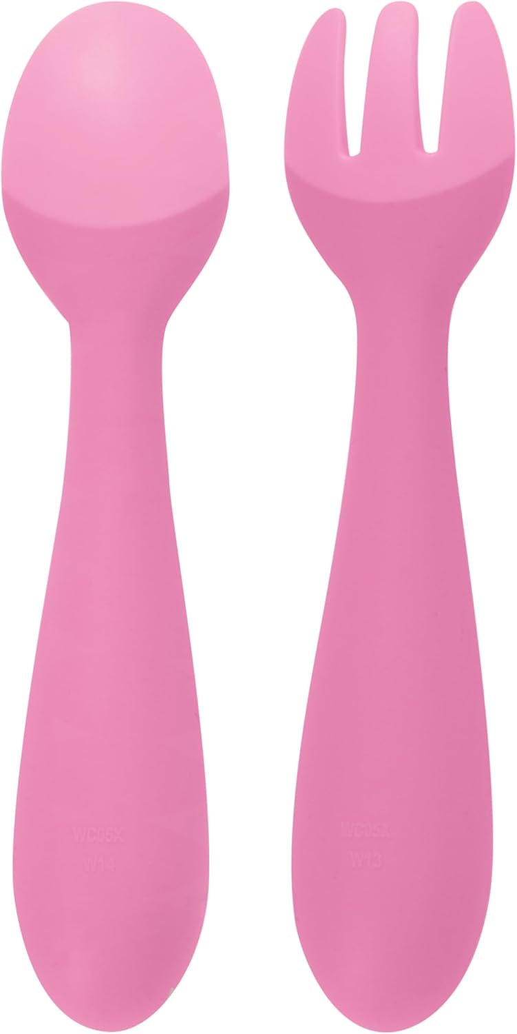 Nuby Silicone Easy Grip Fork & Spoon Set, 12+m in Pink