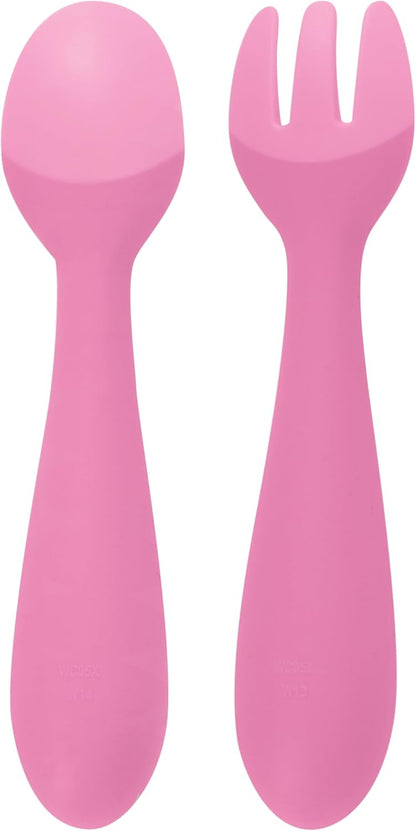Nuby Silicone Easy Grip Fork & Spoon Set, 12+m in Pink