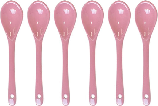 6 pcs Pink Porcelain Egg Spoons Ceramic Spoons 4.7 inch Coffee Dessert Yogurt Tea Milky Tea
