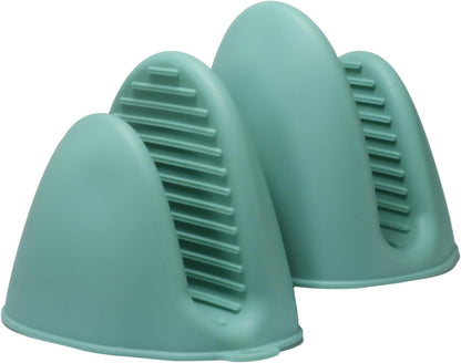 4PCS (2 Pairs) Silicone Oven Mitts, Heatproof Mini Cooking Gloves for Pizza Stone/Air Fryer/Grill, Non-Slip Compact for Baking, Cooking (Light Green&Pink)