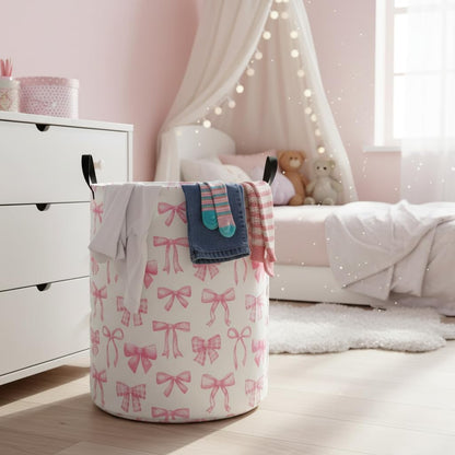 Baby Laundry Hamper Basket Baby Hamper for Nursery Boy and Girl Cute Kids Toys Storage Bin Organizer Boho Room Decor(Pink Bowknot)