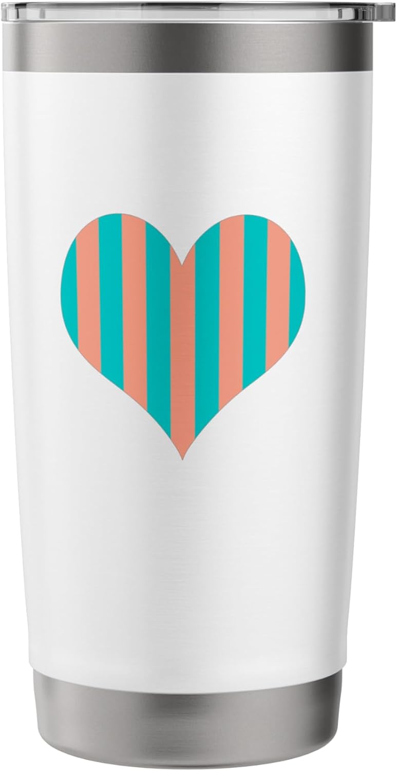 Cute Peach and Teal Vertical Stripes Pattern Minimalist Stainless Steel Insulated Tumbler