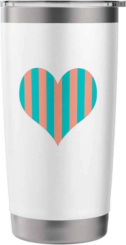 Cute Peach and Teal Vertical Stripes Pattern Minimalist Stainless Steel Insulated Tumbler