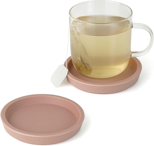 Carrotez Thick Silicone Coasters for Drinks, Round Bulky Cup Coasters for Coffee Table, Desk, Set of 2 - Pink Beige
