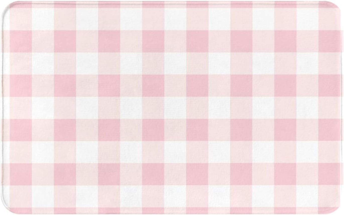 Pink Checkboard A Print Bathroom Rugs 30x20 Inch, Non-Slip Absorbent Bath Mat Rugs, Machine Washable Shower Rug Bath Mats for Bathroom