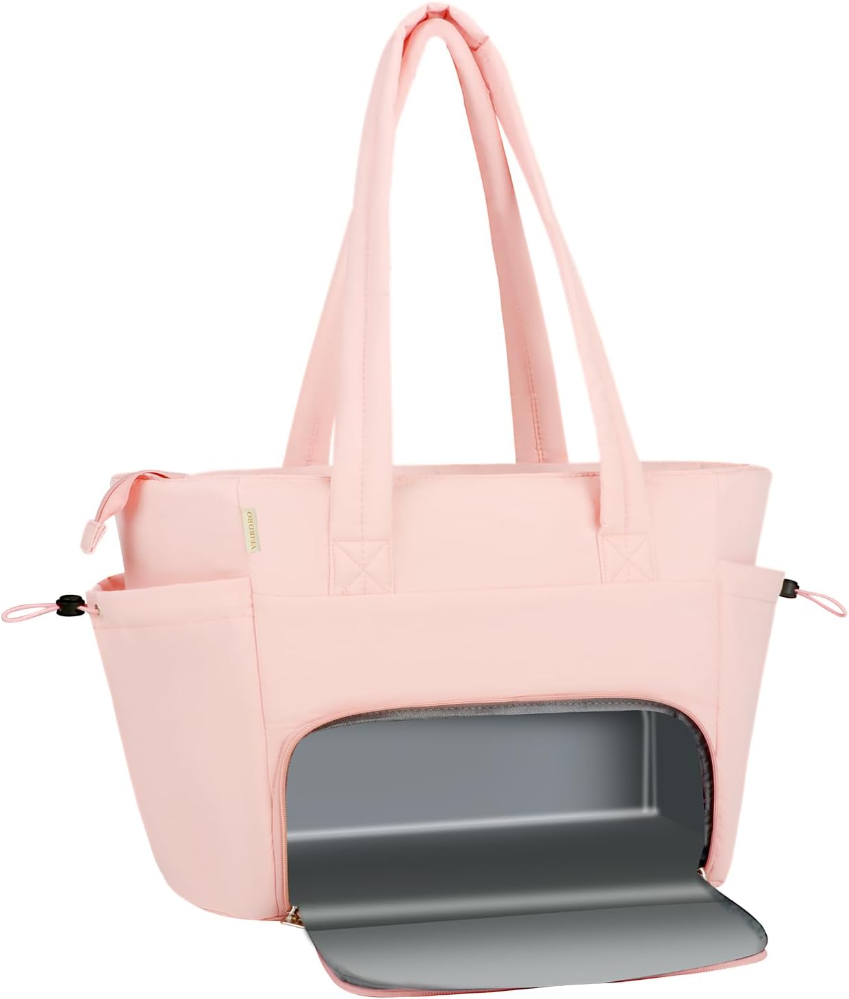 Veirdro Work Laptop Tote Bag for Women with Insulated Lunch Compartment, Lightweight Puffy Lunch Tote Bag with 15.6 Inch Laptop Compartment, Quilted Laptop Bags for Office Commuter Teacher Nurse Pink