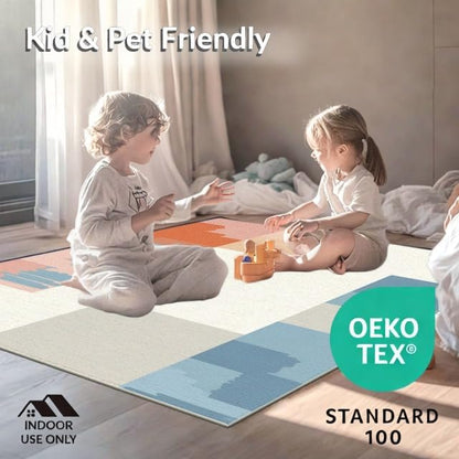 Design&I 4'x6' Easy Clean Abstract Geometric Accent Rug, Peach for Playroom, Bedroom, Reading Nook, Sleek Flatweave Pet Friendly & Non-Slip Built-in Grip Floor Covering | 2133934