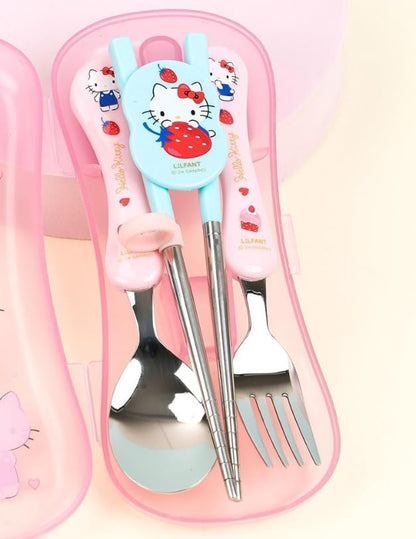Lilfant Cute Fork, Spoon, and Chopsticks Flatware Set with Case, Stainless Steel (Pink), Medium